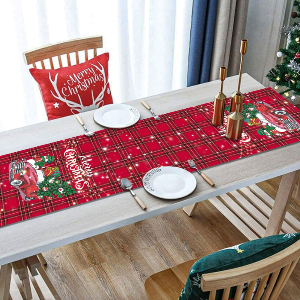 Christmas Table Runner - クリスマスをテーマにしたテーブルランナー。サンタクロースや雪だるまのデザイン。冬のホリデーシーズンにぴったりのテーブルクロス。クリスマスデコレーション2026。