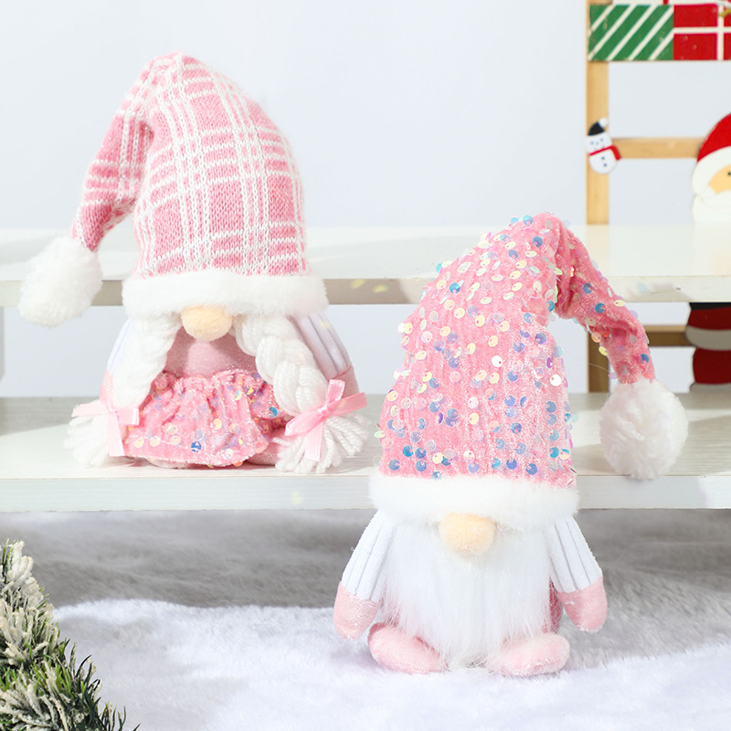 Santa Hat Plush - クリスマスノームぬいぐるみデコレーション、エルフドワーフノーム人形ピンクのスパンコール帽子デザイン、ホームクリスマステーブルデコレーション用
