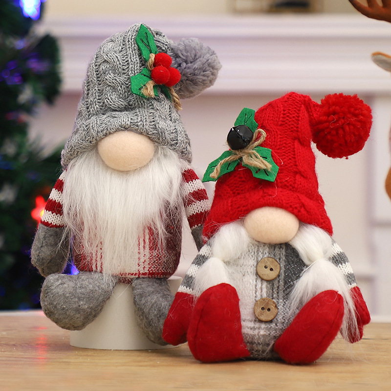 Santa Hat Plush - 2個セット クリスマス フェイスレス ノーム人形 ニット帽 ドワーフ