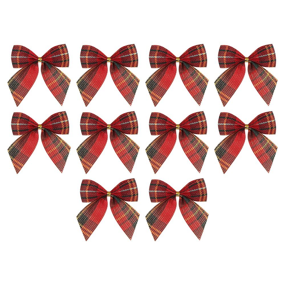 Christmas Throw Blanket - 10 ピース/セット布クリスマスチェック柄リボンさまざまなスタイルのチェック柄リボンクリスマスツリーペンダントソフトかわいいクリスマスガーランドアクセサリークリスマス