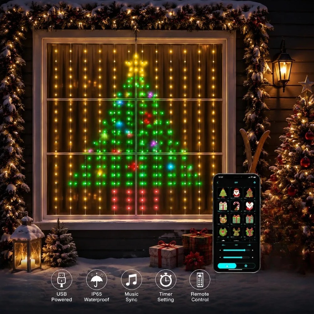 屋外用LEDピクセルカーテンライト ブルートゥースアプリ ス - Christmas Lights Outdoor のレビューと価格