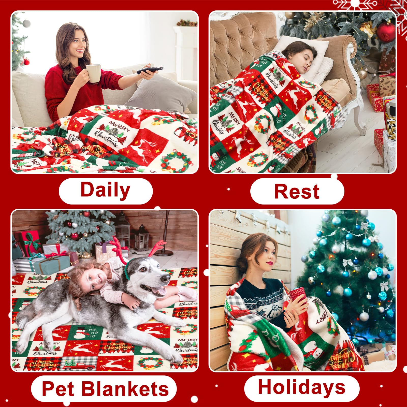 クリスマス赤緑格子柄雪だるまスローケット |   グリーンホ - Christmas Throw Blanket のレビューと価格