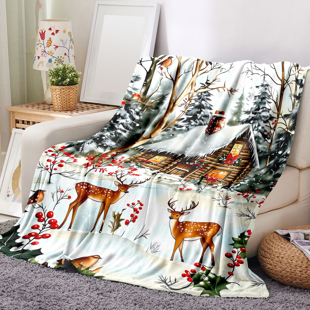 ウィンターキャビンクリスマスブランケット - 雪に覆われたロ - Christmas Throw Blanket のレビューと価格