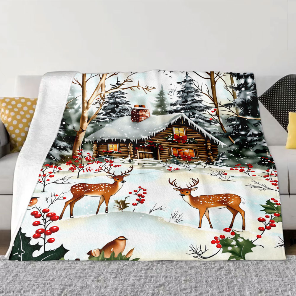 ウィンターキャビンクリスマスブランケット - 雪に覆われたロ - Christmas Throw Blanket のレビューと価格