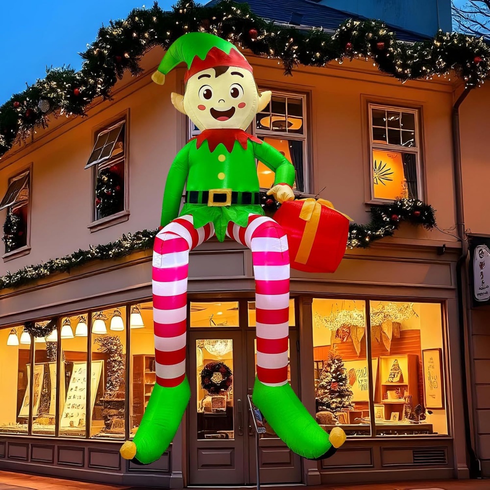 8FT クリスマスインフレータブル座っているエルフ装飾 LE - Christmas Lights Outdoor のレビューと価格