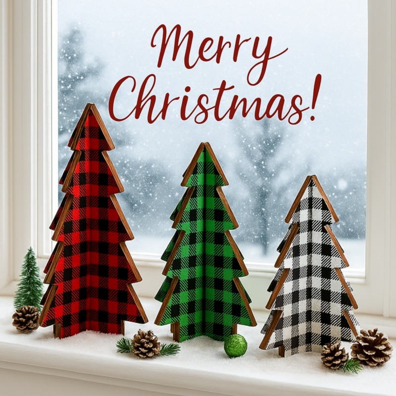 3個のクリスマスデコレーション、格子縞の木製卓上ツリー、高さ - Christmas Throw Blanket のレビューと価格